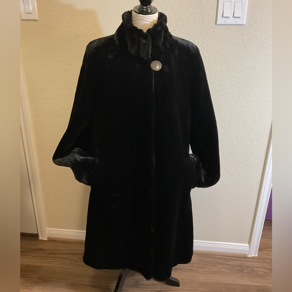 Hannah By Marlo Womens Black Long Sleeve Collared Classic Coat Size Large